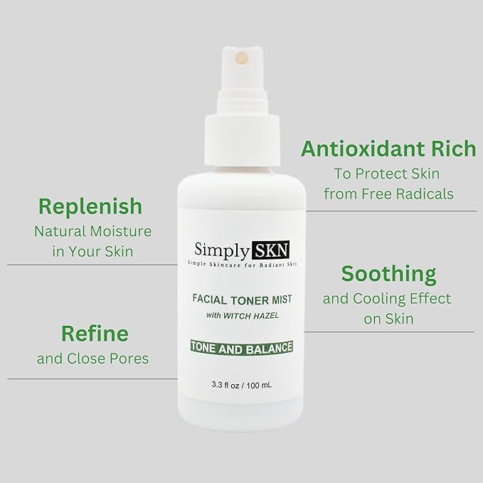 Facial Toner Mist with Witch Hazel - Soothing and Exfoliating Daily Toner to Balance and Even Skin Tone - Prepare Skin for Moisture Absorption - 3.3 Fl. Oz.