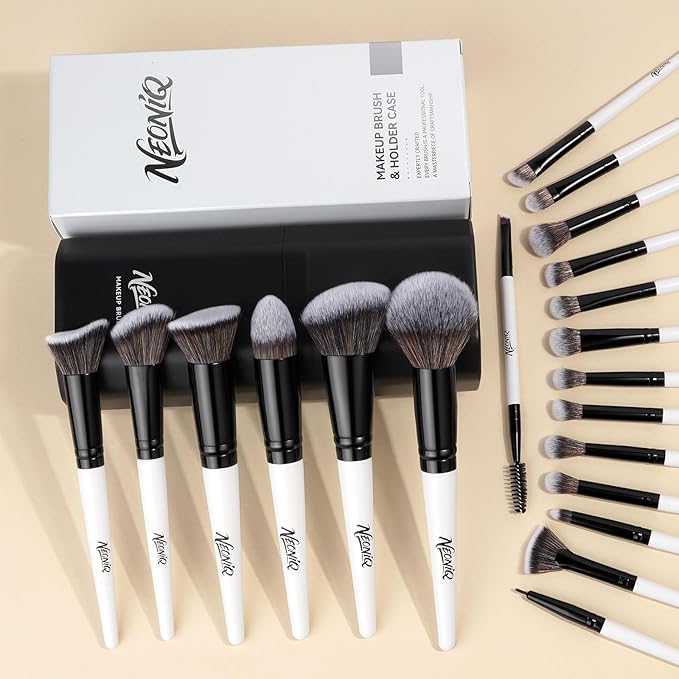 NEINIQ 20 PCS Travel Makeup Brush Set, Makeup brushes, Professional Foundation Eyeshadow Concealer Blush Powder Bronzer Brushes,Versatile Face Make Up Tools with Travel Makeup Case（White）