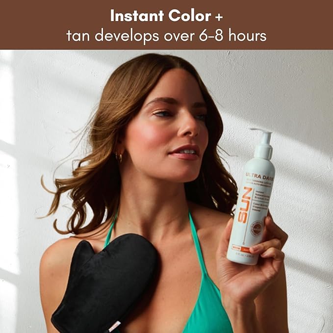 Sun Laboratories By Giesee Ultra Dark Sunless Tanning Lotion 8 oz - Premium Tanning Lotion for Instant Glow, Organic Self Tanner, Perfect for Body, Face, and Leg Bronzing