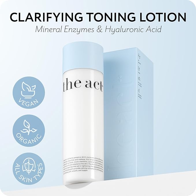 THE ACT Clarifying Toning Lotion Milk for Face – Hydrating Milky Toner for All Skin Types – Pore Minimizer & Radiance Booster – Gentle Alcohol-Free Vegan Organic Facial Care 6.8 Fl Oz