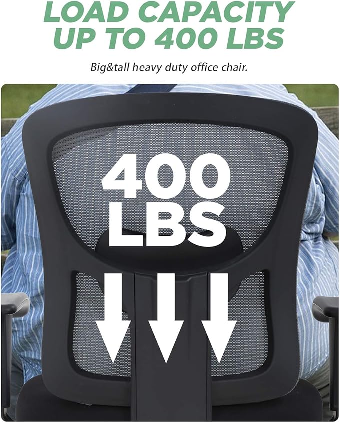 BestOffice Big and Tall Office Chair 500lbs Desk Chair Mesh Computer Chair with Lumbar Support Wide Seat Adjust Arms Rolling Swivel High Back Task Executive Ergonomic Chair for Home Office (Grey)