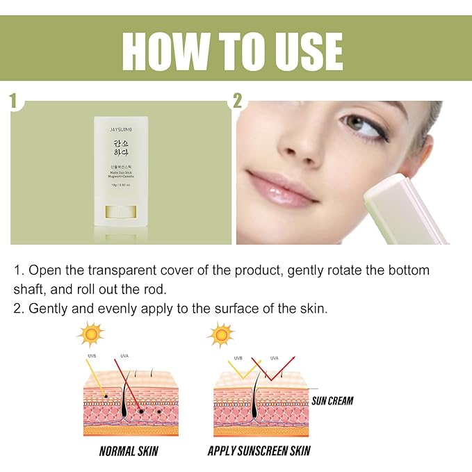 Matte Sun Stick Mugwort + Camelia Korean Sunscreen Stick for Face Moisturizer with SPF 50+ PA+++ Matte Sunscreen for Face & Body Non Greasy, No White Cast （18g/0.63oz）
