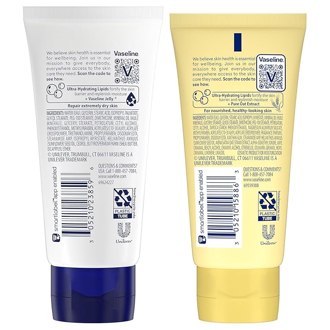 Vaseline Intensive Care Lotion Bundle – Advanced Repair Unscented Formula and Nourishing Moisture Hand and Body for Extremely Dry Skin, 2 OZ Ea (2 Piece Set)