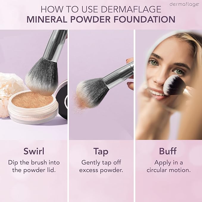 Dermaflage Mineral Powder Foundation - Full Coverage, Talc-Free & Lasting Matte Finish - Natural Ingredients with Antioxidants - Safe for Sensitive Skin & Made in USA - Bronze Medium