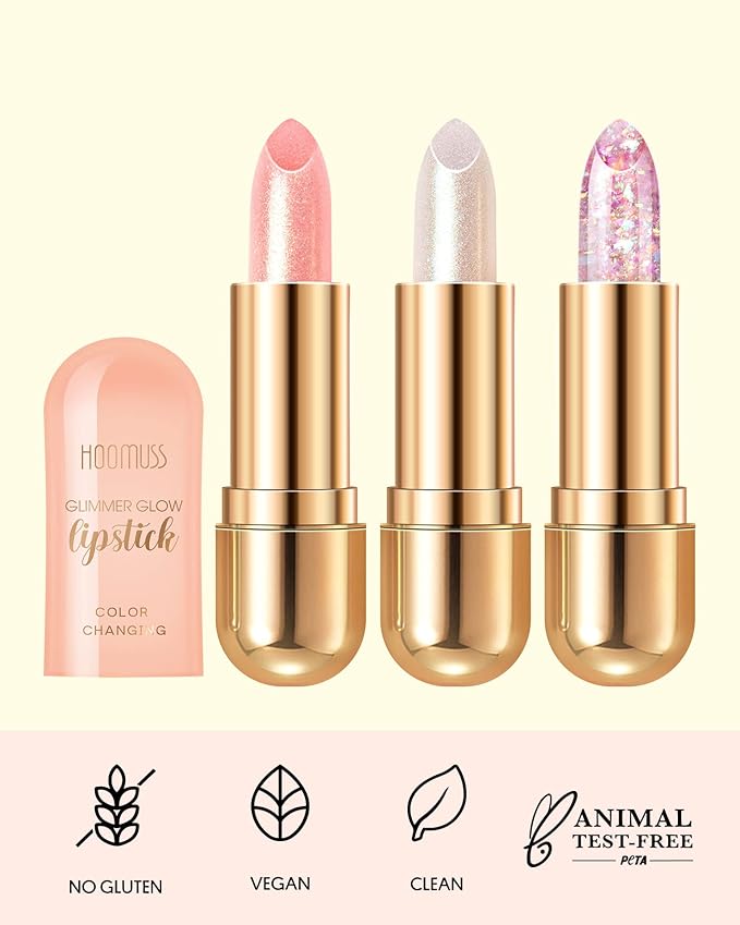 Glimmer Balm Tinted Lip Balm Moisture Hydrate lipsticks PH Lipstick, Color Changing Lipstick Natural Chapstick Glitter Pink Lip Gloss (Rainbow)