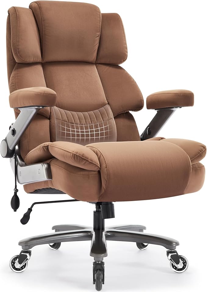 Big and Tall Office Chair 700lbs- Fabric High Back Executive Computer Chair with Adjustable Lumbar Support 3D Flip Arms Plus Size Rubber Wheels- Extra Wide Large Desk Chairs, Heavy Duty Metal Base