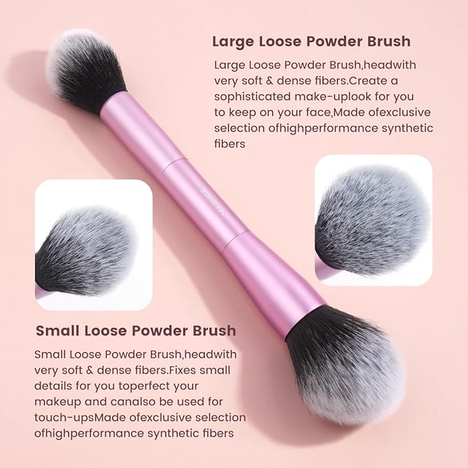 MAANGE 7pcs Makeup Brush Set Double Sided Kabuki Makeup Brushes Contour Brush for Foundation Liquid Powder Concealer Cream Cosmetics Bronzer Blending Blush Buffing Makeup Tools (Pink)
