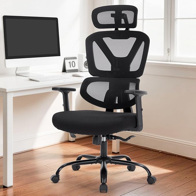 Ergonomic Office Chair,Computer Desk Chair with Adjustable Lumbar Support & 3D Headrest,5D Armrests,90-135° Recline,Breathable Mesh High Back,BIFMA Certified,Home Office Gaming Chair for Adults,Black