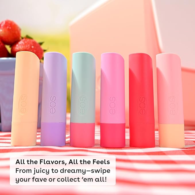 eos 100% Natural & Organic Lip Balm Trio- Vanilla Bean, Sweet Mint, & Strawberry Sorbet, Made for Sensitive Skin, Lip Care Products, 0.14 oz, 3-Pack