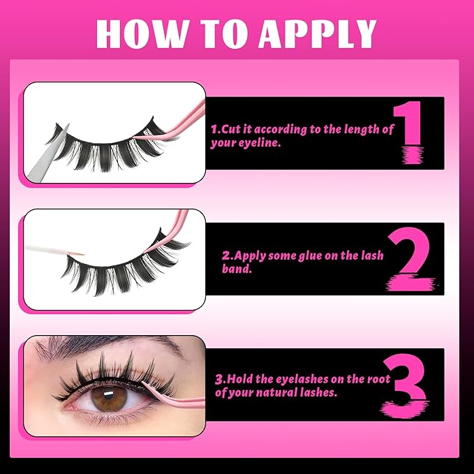 Veleasha Lashes Manga Eyelashes Spiky Eye Lashes Anime Lash 8D Doll Lash Natural Look Soft Wispy Fake Eyelashes 7 Pairs with Cotton Band (Cutes)