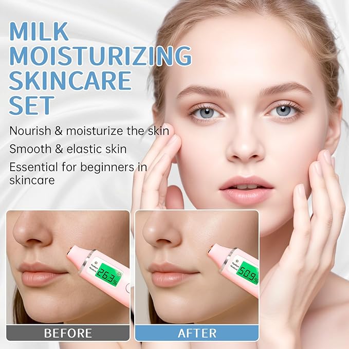 Milk Skin Care Set - 9PCS Milk Skin Care for Kids Ages 8-12 with Cleanser, Toner, Serum, Eye Cream, Face Cream, Sunscreen, Facial Masks - Deep Hydrating, Smooth & Delicate Skin for Girls & Women