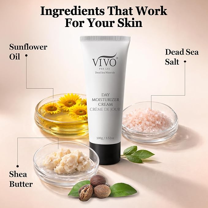 Vivo Per Lei Day Cream - Dead Sea Face Cream for Dull, Dry Skin - Moisturizing Day Cream with Shea Butter - Non Greasy Day Moisturizer - Hydrating Face Cream for Women - 3.4 Fl. Oz.