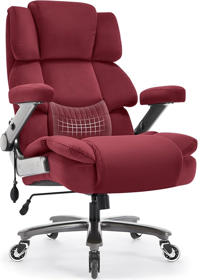Fabric Big and Tall Office Chair 700lbs-High Back Executive Cloth Computer Chair with Adjustable Lumbar Support 3D Flip Arms Plus Size Rubber Wheels-Extra Wide Large Desk Chairs, Heavy Duty Metal Base
