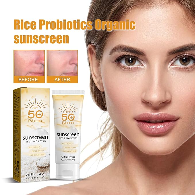 Face and Body Sunscreen - Rice Sunscreen Lotion SPF 50 Sun Screen for Women Under Makeup Cream