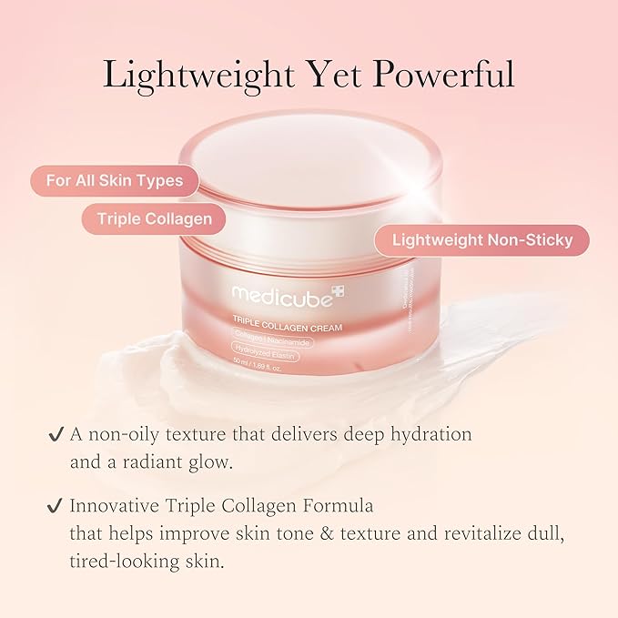 medicube Triple Collagen Prep and Glow Duo: Triple Collagen Cream and Triple Collagen Toner | Hyaluronic Acid, Premium Elastin for Boosting Skin's Moisture Barrier | Korean Skincare