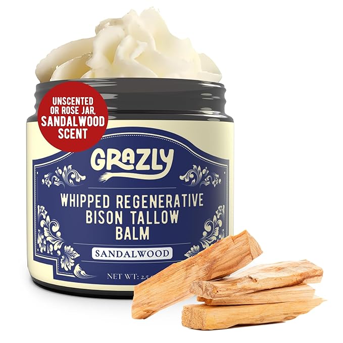 Whipped Bison Tallow Balm w/Manuka Honey, Jojoba, Sandalwood - Grass-Fed & Finished Organic Tallow Face Moisturizer - Face & Body Cream for Acne-Prone Skin - Nourishing Skincare (2.5 oz)