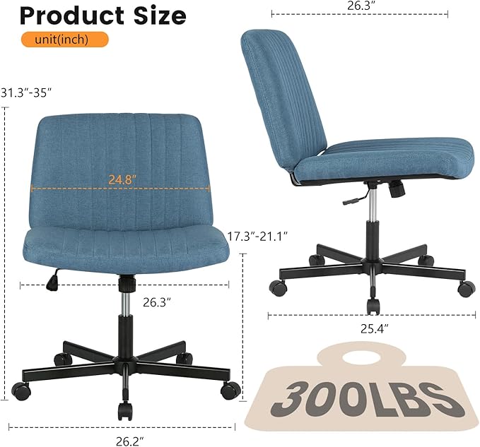 FDW Criss Cross Chair with Wheels Cross Legged Office Desk Modern Swivel Height Adjustable Wide Seat Computer Task Vanity Chair Comfy Fabric Armless Seating for Home Office