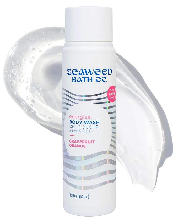 Seaweed Bath Co. Energize Body Wash, Grapefruit Orange Scent, 12 Ounce, Shower Gel for Men & Women, Vegan, Paraben Free, Sulfate Free, Cruelty Free