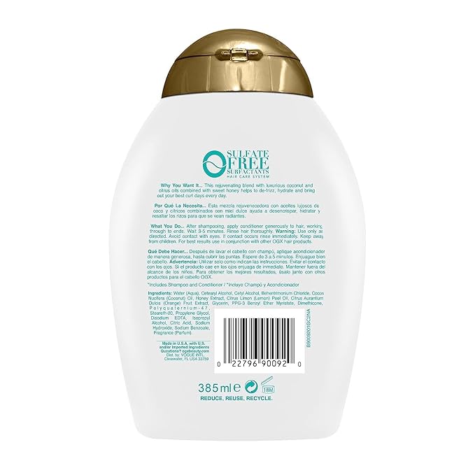 OGX Quenching + Coconut Curl-Defining Conditioner | For Curly Hair | With Coconut & Citrus Oil | Paraben & Sulfate-Free | 13oz Pack of 2