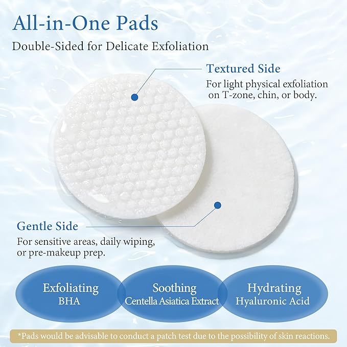1% Salicylic Acid Pads for Face & Body – Exfoliating Toner Pads with Centella Asiatica, Hyaluronic Acid & Probiotics – Gentle Pore Clearing, Blackhead Removal, Skin Texture Refinement – 70 Count