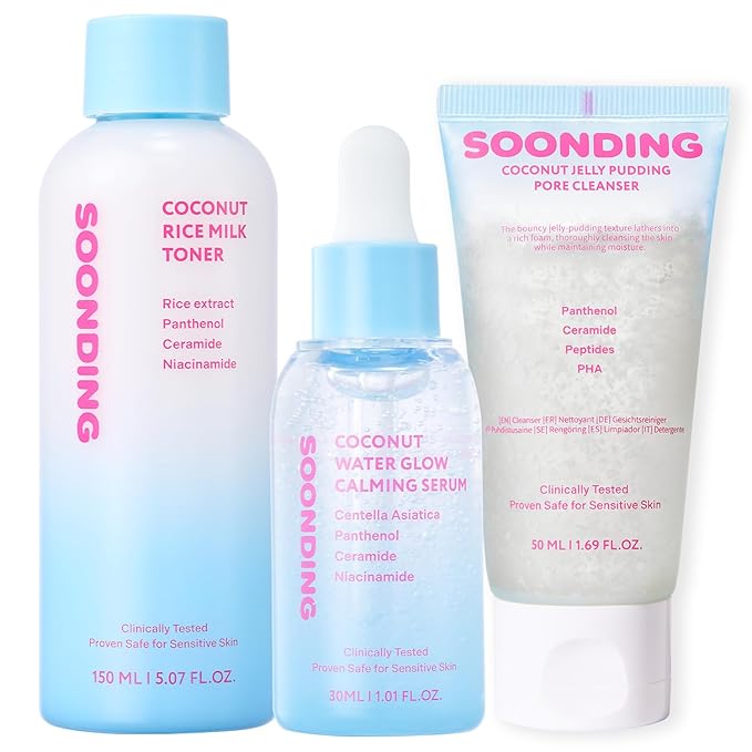 K-Beauty Glass Skin Trio - Jelly Pudding Pore Cleanser 50ml, Rice Milk Toner, Calming Serum