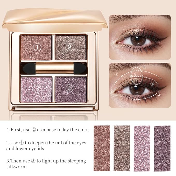 Cool Mauve Purple Eyeshadow Palette, High Pigment Shimmer & Glitter Shades for Icy Pink Glow, Soft Glam & Plum Smokey Eyes — Long-Lasting Blendable Eye Makeup for Green, Hazel & Brown Eyes