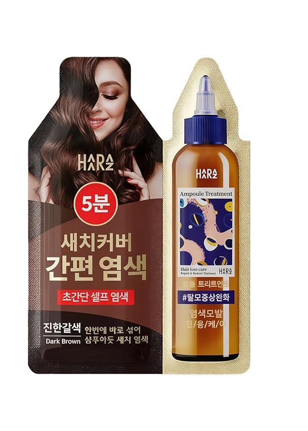 Hair Dye + Ampoule Treatment, Permanent Hair Color, 100% Gray Coverage, Hair Loss Care, 2-Step Shampoo– 5-Minute Hair Color for Women & Men & Scalp Care Formula, Repair & Restore (Dark Brown)