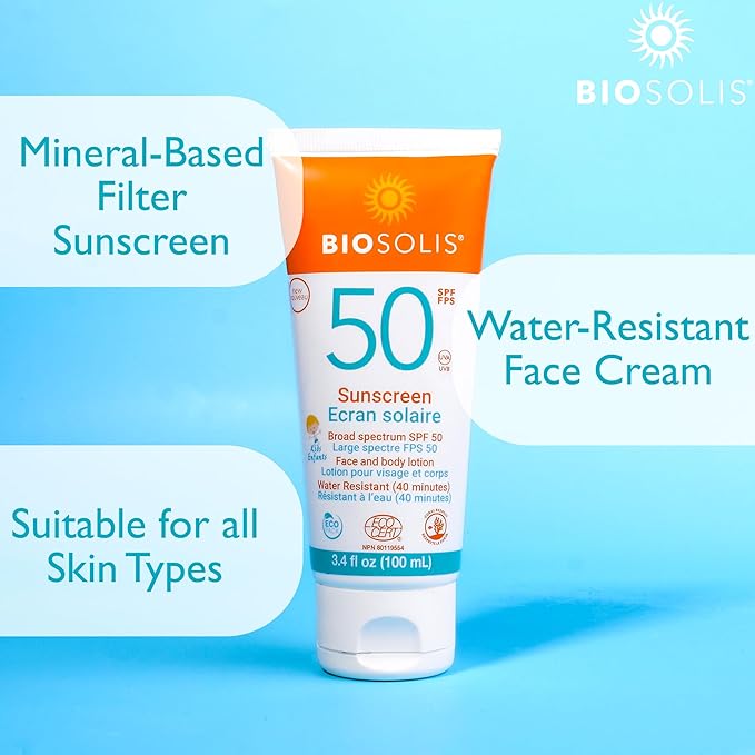 Biosolis Kids Sun Milk SPF 50 - Gentle on the Skin - Effective Protection against Harmful Rays - Mineral-Based Filters Sunscreen Cream - Water Resistant - No Perfume - Non-Sticky - Vegan - 3.4 oz