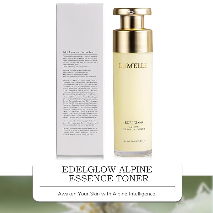 LUMELLE Hydrating Essence Toner with Natural Edelweiss - Intense Hydration & Skin Barrier Repair for Glowing Face Skin Care-100ml/3.4 fl. oz