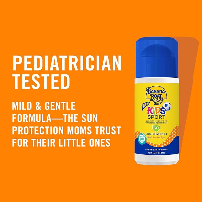 Banana Boat Kids Sport Sunscreen Roll On SPF 60, 2.5oz and Lip Balm SPF 50 Twin Pack | Kids Sunscreen Roller and Lip Sunblock