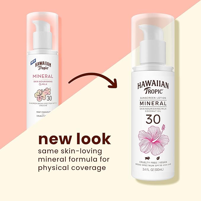 Hawaiian Tropic Skin Nourishing Milk Mineral Sunscreen Lotion SPF 30, 3.4oz | Travel Size Sunscreen Zinc Oxide, Sun Milk, Mineral Sunblock SPF 30, Oxybenzone-Free, 3.4oz
