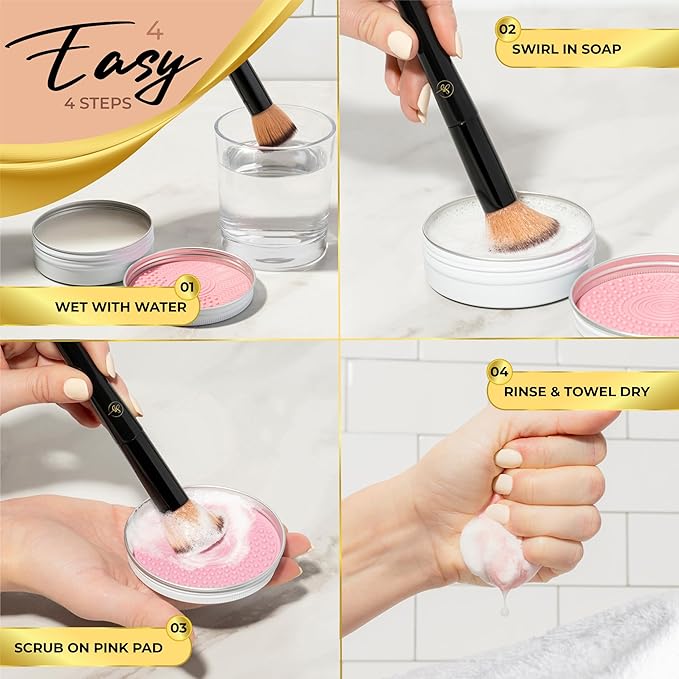 Professional Makeup Brush Cleaner Set - LARGE 3.5 ounce size - Vegan & Cruelty Free Make Up Brush Cleanser Includes Pink Silicone Makeup Brush Cleaner Mat - for Brushes & Sponges