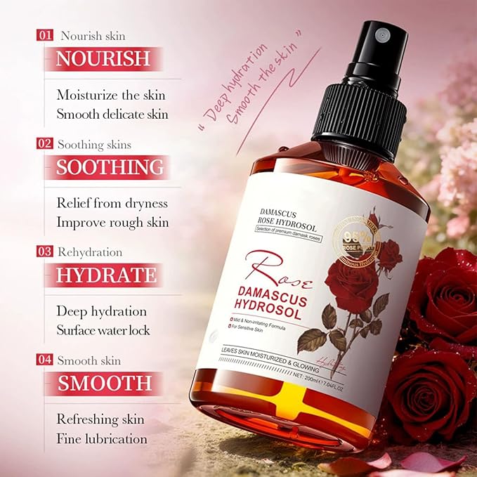 Hydrating Rose Water Face Mist Spray for Face & Hair - Rosewater Facial Toner for Refreshing, Conditioning, Soothing, Moisturizing, Nourishing, Daily Moisturizing Facial Mist for Dry & Sensitive Skin