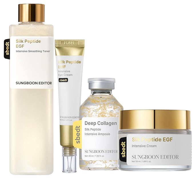 SUNGBOON EDITOR Ultimate Full Face firm-looking/Plump-looking Silk Peptides EGF SetㅣDeep Collagen Silk Peptide Intensive Ampoule & Silk Peptides EGF Toner & Cream & Eye CreamㅣKorean Skincare