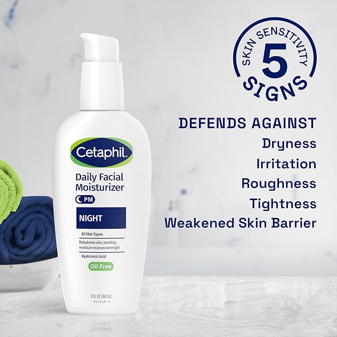 Cetaphil Night Moisturizer for Face, Hydrating Facial Moisturizer with Hyaluronic Acid, For All Skin Types, Lightweight and Non-Comedogenic, Dermatologist Recommended for Sensitive Skin, 3oz
