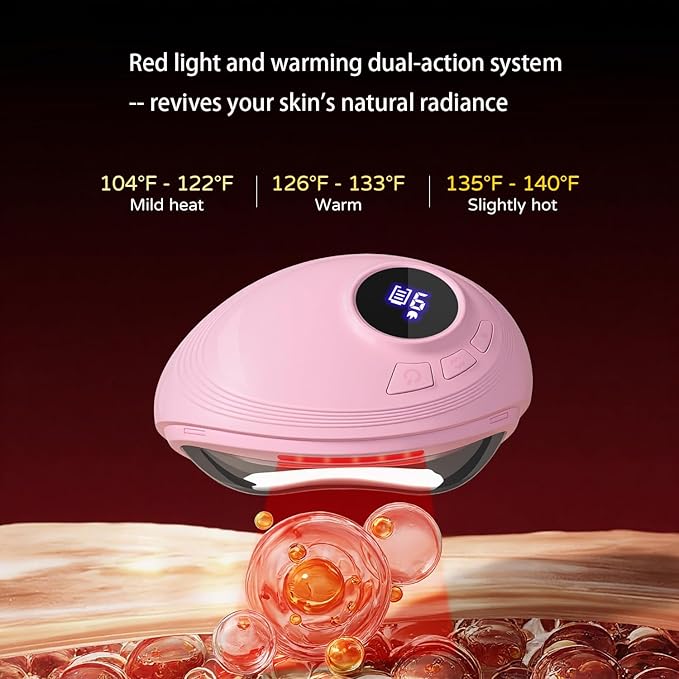 Professional LED Red Light Gua Sha Massager, 9-Level Adjustable Face and Neck Sculptor for Skin Firming, Jawline Contouring & Serum Absorption, Portable Metal Facial Skincare Tool - Pink