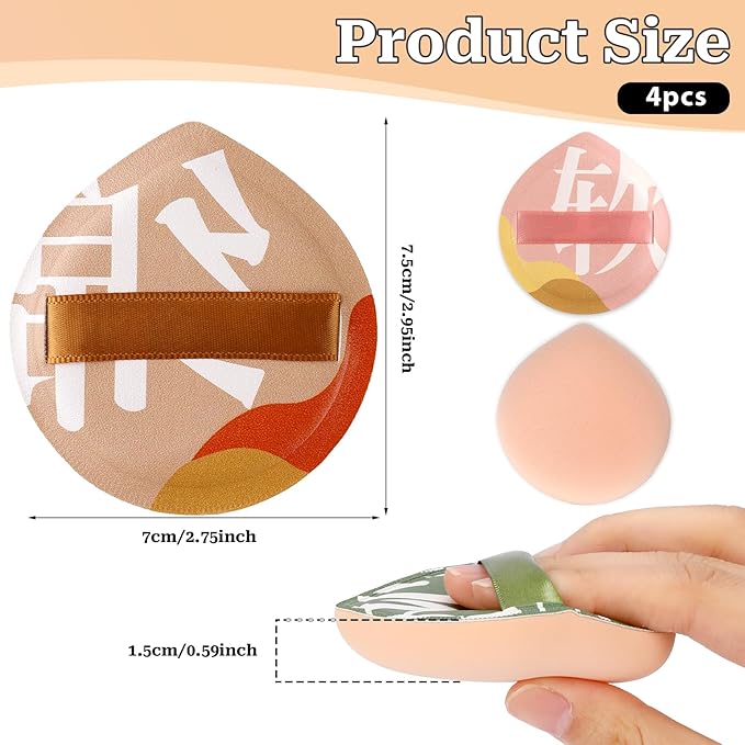 4 PCS Soft Powder Puffs, Korean Style Teardrop Makeup Puff Setting Foundation Sponge Face Makeup Cushion Puff Beauty Applicators for Concealer Liquid Cream Powder, Beginner Friendly, Medium