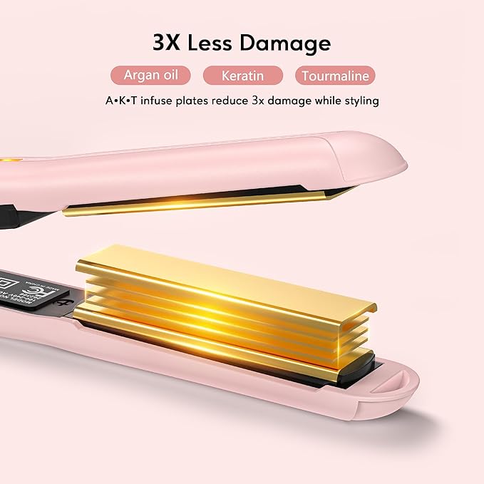 Terviiix Mini Flat Iron Hair Straightener, Adjustable Temperature, Travel-Size, 1/2" Ceramic Plates, Dual Voltage, Auto-Off, Pink