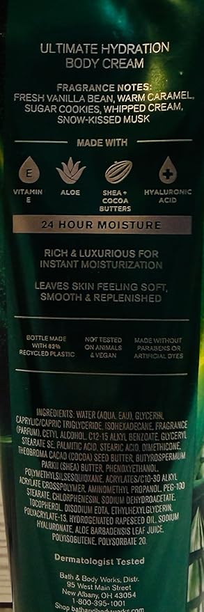 Bath & Body Works Women's Vanilla Bean Noel Ultimate Hydration Body Cream 8 Ounces Pack of 2