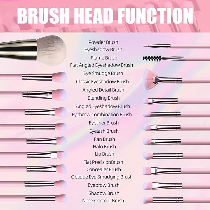BS-MALL Makeup Brush Set 21 Pcs With Powder Brush, Concealer Brush, Eyeshadow Brush & Blush Brush - Includes 2 Pcs Big Blending Sponge & Stylish Travel Makeup Brush Case For Flawless Application