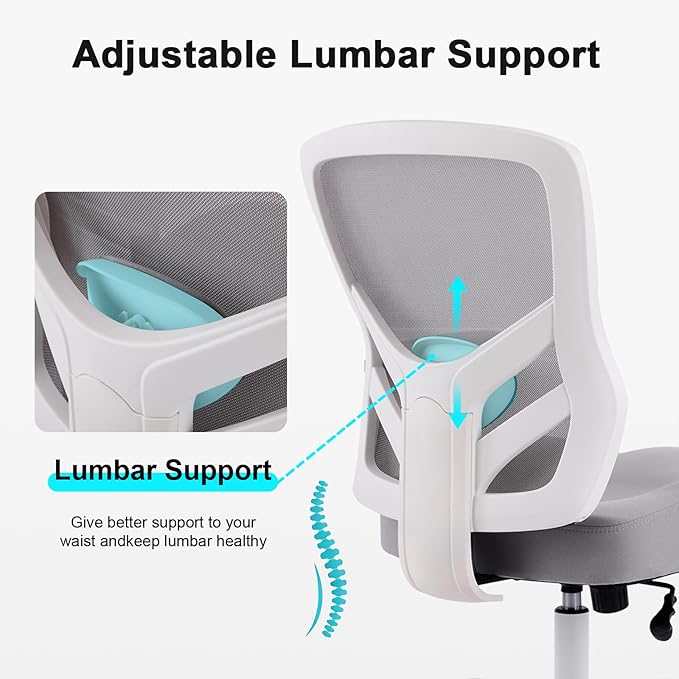 YFO Ergonomic Office Chair, Mesh Computer Desk Chair with Adjustable Back Lumbar Support and Armrests, Comfy Executive Rolling Swivel Task Chair for Home Office, Grey