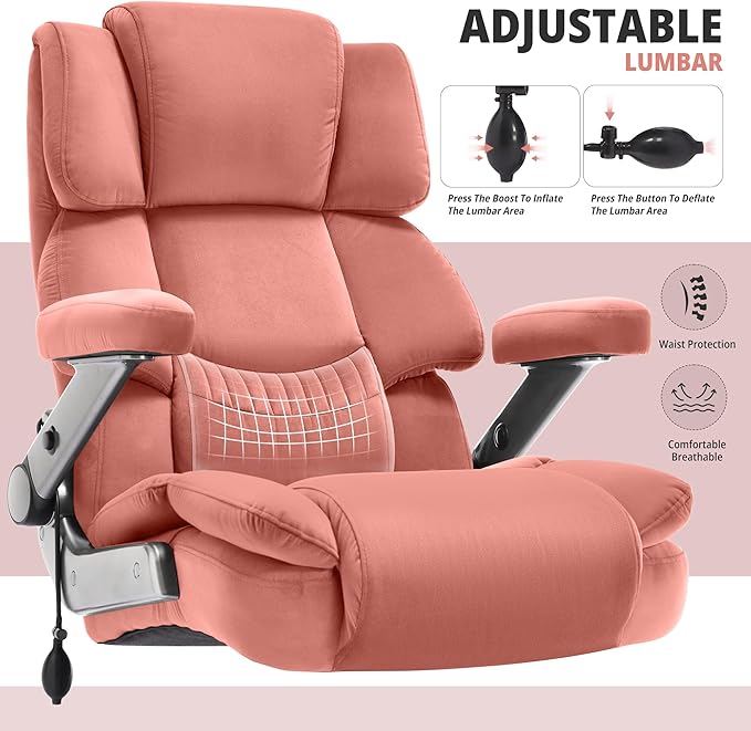Fabric Big and Tall Office Chair 700lbs-High Back Executive Cloth Computer Chair with Adjustable Lumbar Support 3D Flip Arms Plus Size Rubber Wheels-Extra Wide Large Desk Chairs, Heavy Duty Metal Base