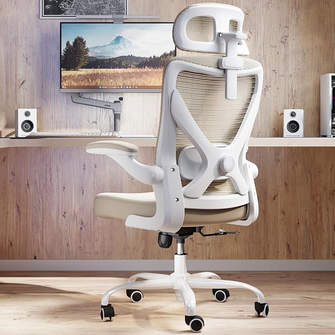 Ergonomic Office Chair - Mesh Desk Chair with Adjustable Lumbar Support High Back Computer Gaming Chairs - Big and Tall Office Chairs Adults, Comfortable for Long Hours, Beige