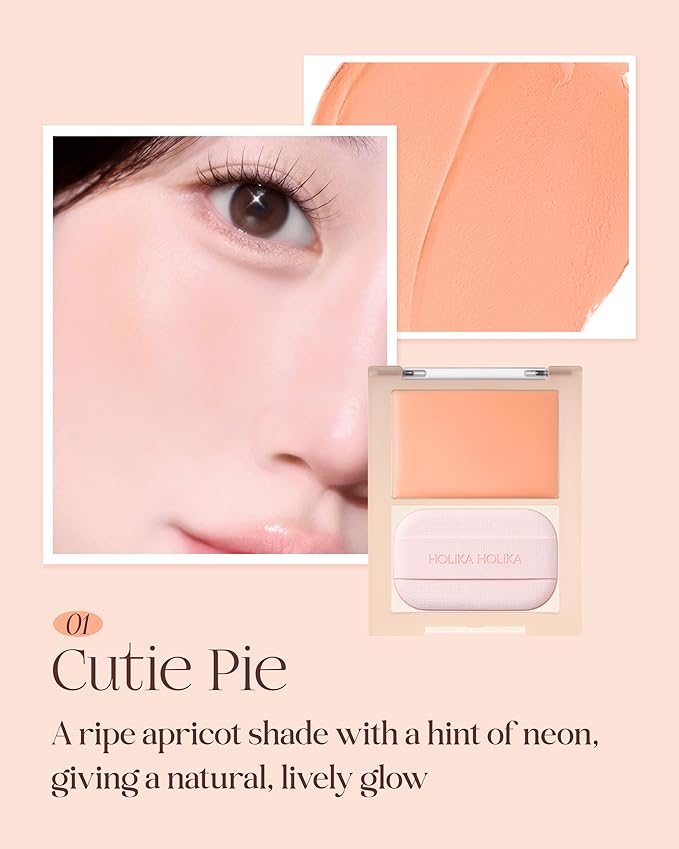 HOLIKA HOLIKA Tinted Milk Cream Blush 01 Cutie Pie - Korean Face Makeup with Built-In Puff, Semi-Luminous Milky Color, High Powder Content Formula, Transparent Finish for Semi-Matte Glow
