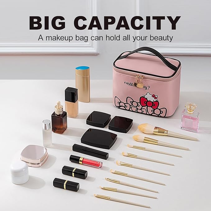 AmBealla Makeup Bag Large Waterproof Cosmetic Bags with Makeup Brush Holder,Cute Printed Makeup Organizer for Women Traveling,Portable Toiletry Bag for Girls