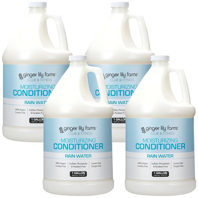 Ginger Lily Farms Club & Fitness Moisturizing Conditioner for Dry Hair, 100% Vegan & Cruelty-Free, Rain Water Scent, 1 Gallon (Pack of 4)