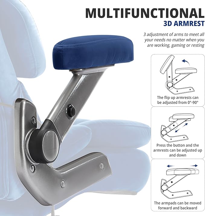 Fabric 700lbs Big and Tall Office Chair-Large Computer Chair with Adjustable Lumbar Support 3D Flip Arms Plus Size Wheels, High Back Executive Desk Chair, Heavy Duty Metal Base, Thick Padded Wide Seat