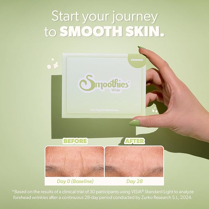 Smoothies Wide Wrinkle Patches for Face Overnight - Facial Patches for Elevens, Crows Feet and more, 144 Facial Adhesives per Box - Face Tape, Made in the USA