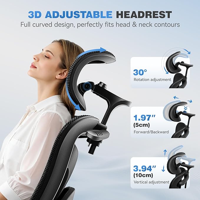 Ergonomic Office Chair, High Back Mesh Desk Chairs Comfy with Adjustable Lumbar Support, Home Computer Gaming Chair with 3D Headrest for Long Hours, 2 Pack