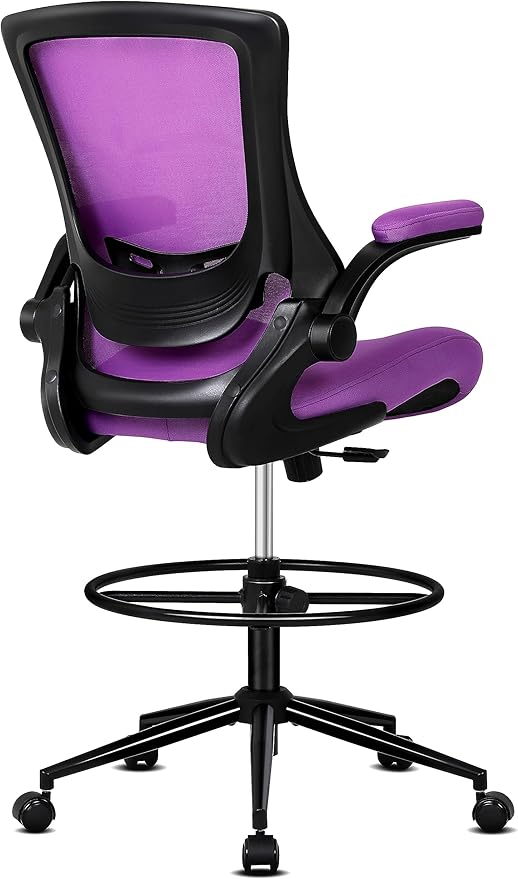 Misolant Tall Office Chair, Drafting Chair for Standing Desk, High Office Chair with Adjustable Lumbar Support, Flip-up Arm and Footrest Ring, Tall Drafting Chair for Bar Height Desk